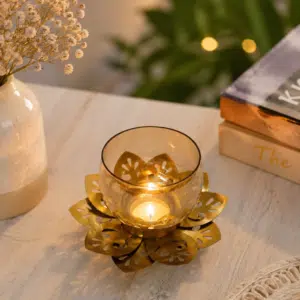 Lotus Candle Holder - Handcrafted Metal Glass Tealight Stand