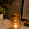 Candle Lantern - Handcrafted Glass Metal Tealight Holder Gold