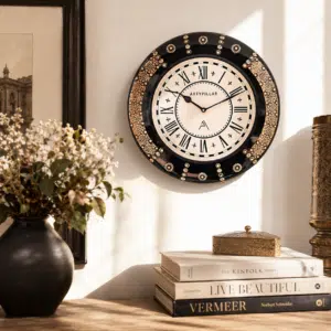 Luxury Wall Clock - Vedas Roman Mosaic Black and Gold Clock