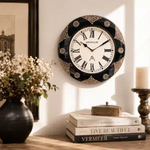 Roman Numeral Wall Clock - Vedas Roman Crest Black and Gold