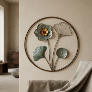 Round Wall Decor – Botanical Flower Metal Wall Art