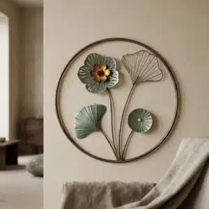 Round Wall Decor – Botanical Flower Metal Wall Art