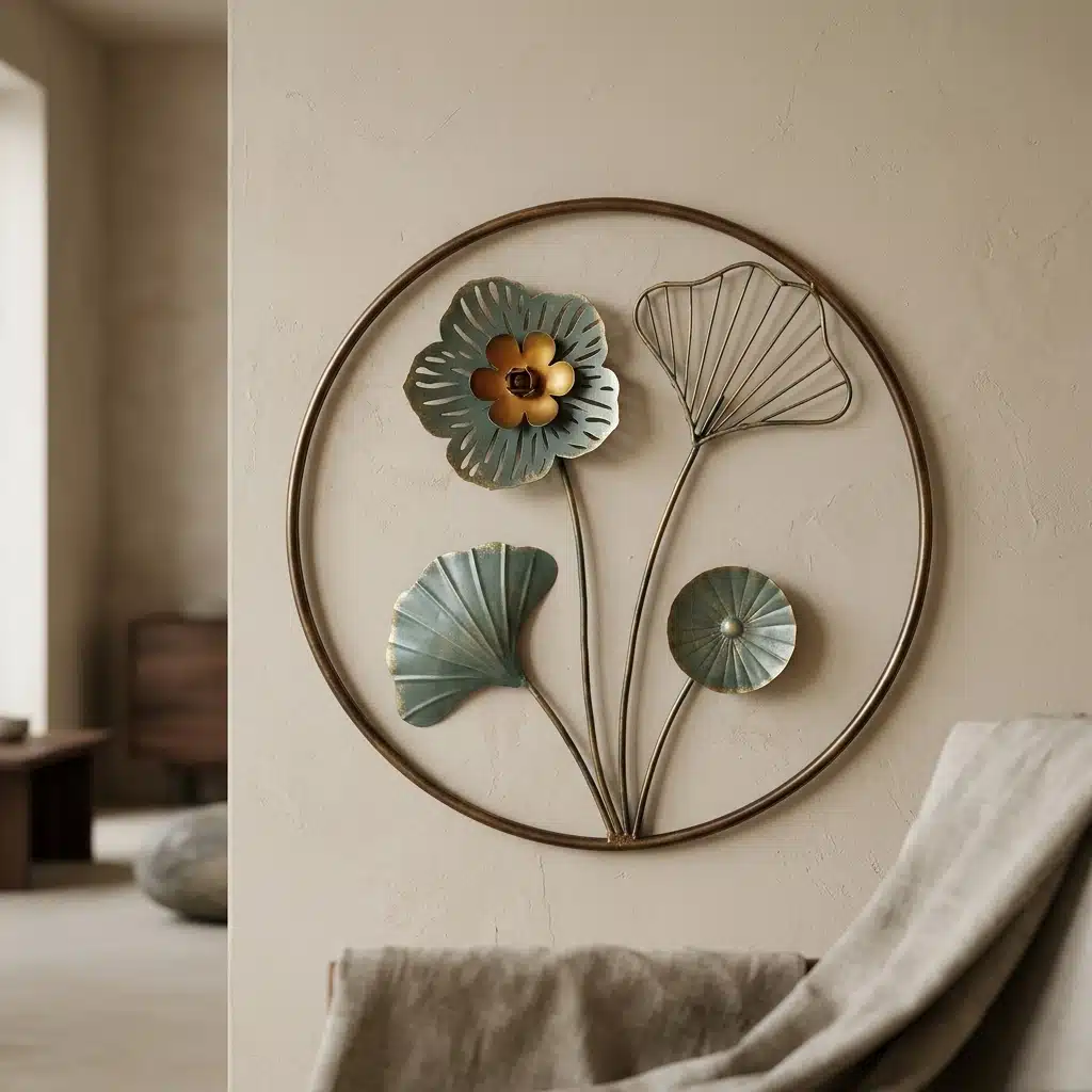 Round Wall Decor – Botanical Flower Metal Wall Art