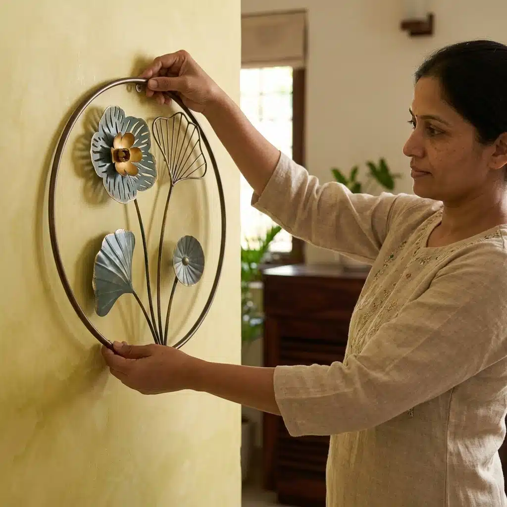 Round Wall Decor – Botanical Flower Metal Wall Art - Image 2