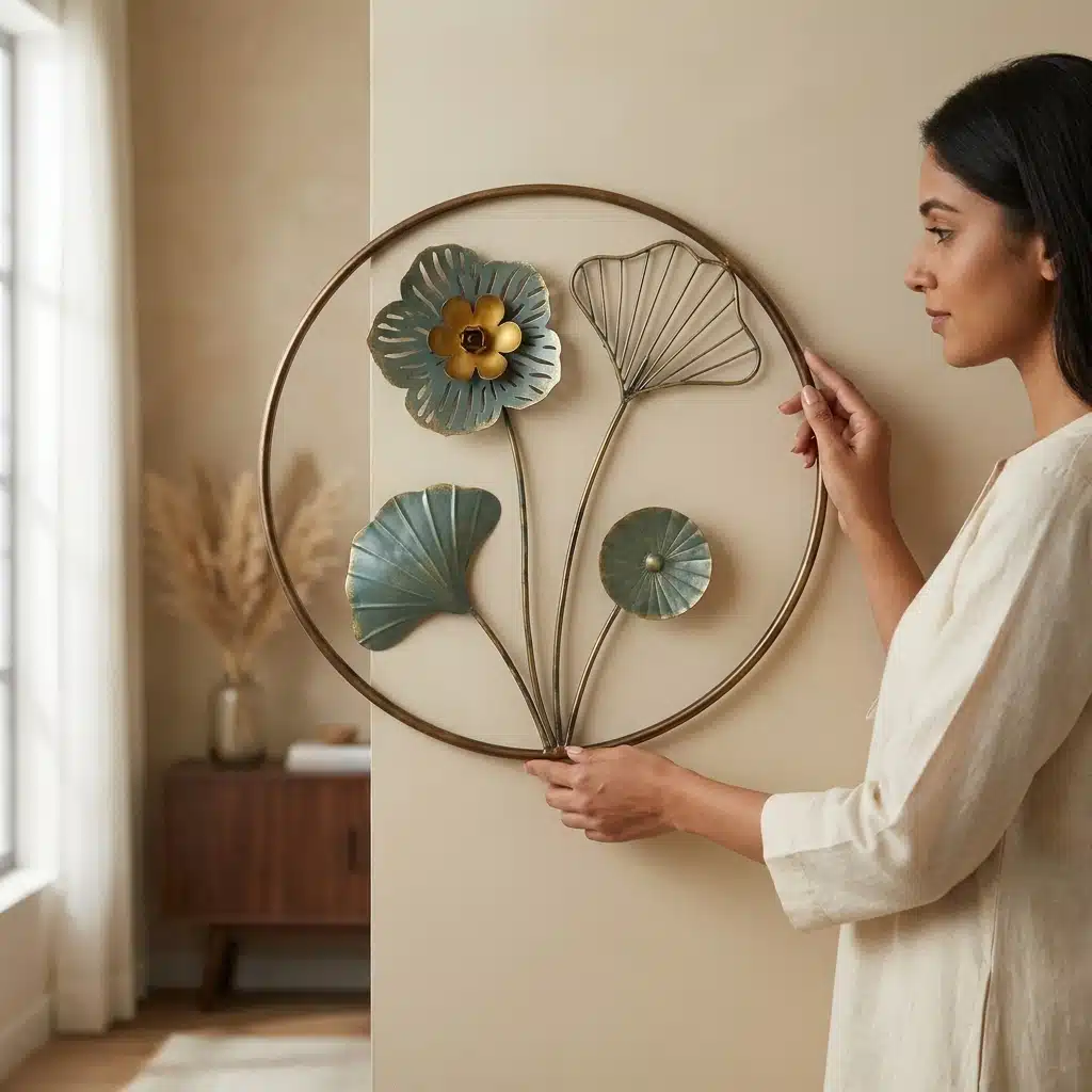 Round Wall Decor – Botanical Flower Metal Wall Art - Image 3