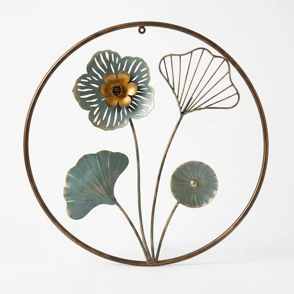 Round Wall Decor – Botanical Flower Metal Wall Art - Image 4
