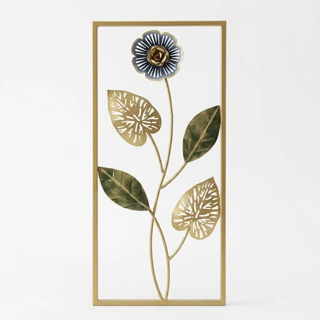 Blue Floral Wall Decor – Blossom Metal Wall Art, Gold Frame - Image 4