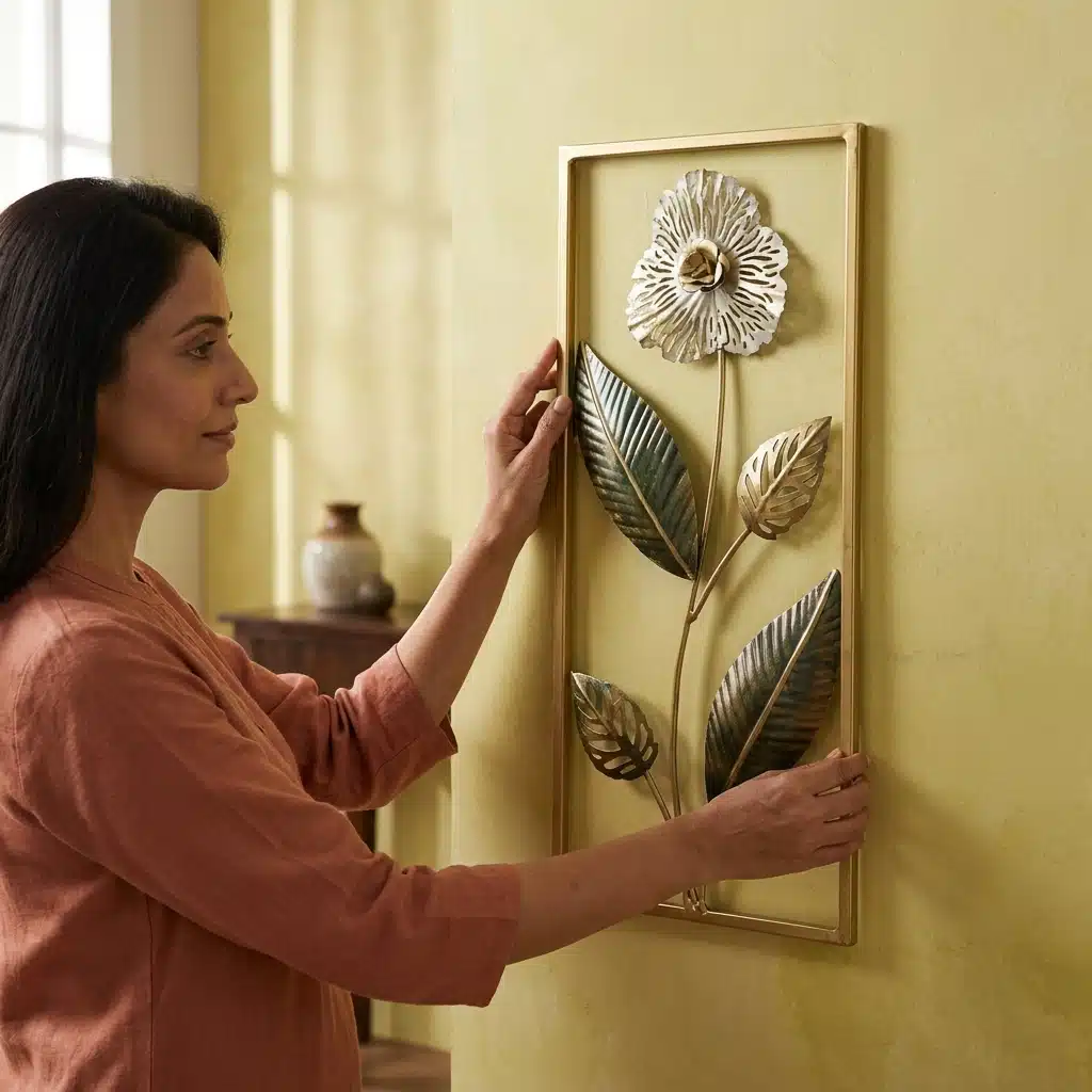 White Floral Wall Decor – Luxury Metal Wall Art, Gold Frame - Image 3