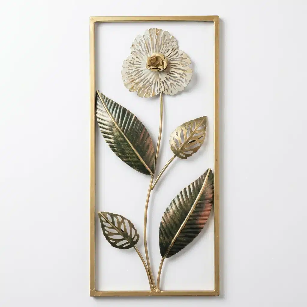 White Floral Wall Decor – Luxury Metal Wall Art, Gold Frame - Image 4