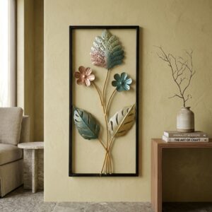 Flower and Leaf Wall Art – Pastel Botanical Metal Decor