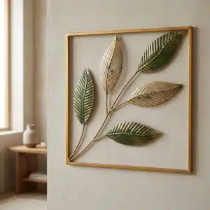 Leaf Wall Decor – Minimal Harmony Metal Wall Art, Gold Frame