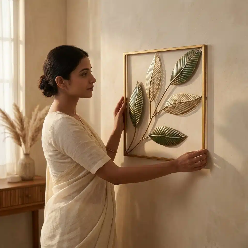 Leaf Wall Decor – Minimal Harmony Metal Wall Art, Gold Frame - Image 2