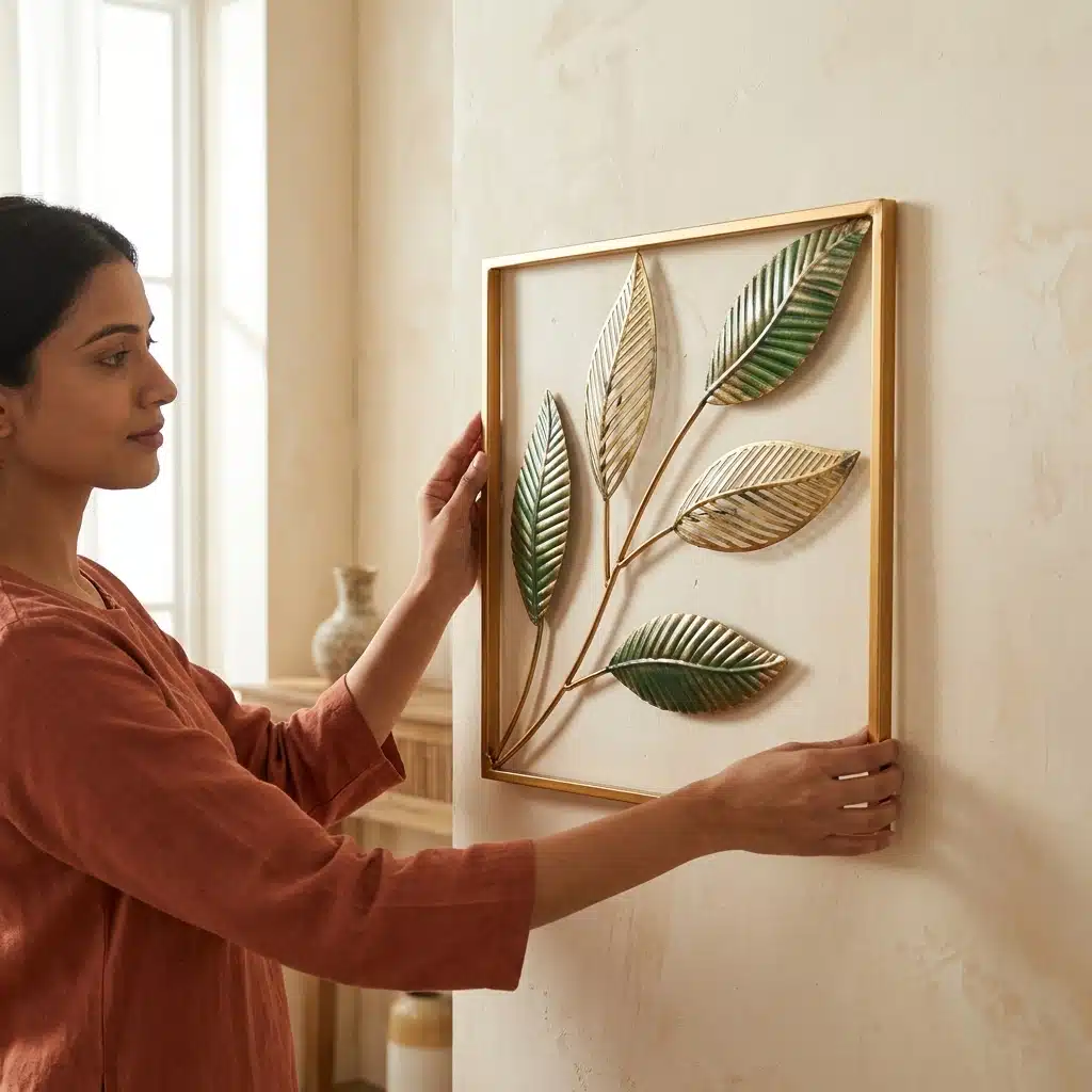 Leaf Wall Decor – Minimal Harmony Metal Wall Art, Gold Frame - Image 3