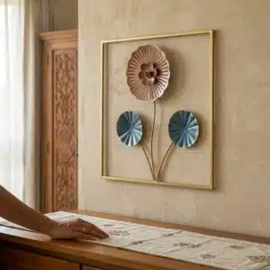 Floral Wall Decor – Modern Pastel Metal Wall Art, Gold Frame