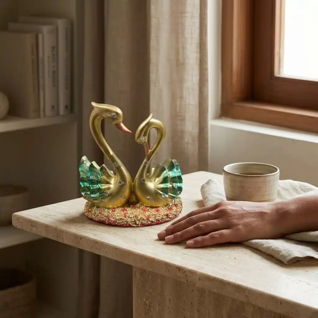 Majestic Swan Couple Showpiece Set of 2 for Home Décor | Elegant Resin Swan Figurines - Image 2