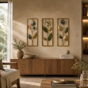 Wall decor set of 3 botanical metal art frames for living room