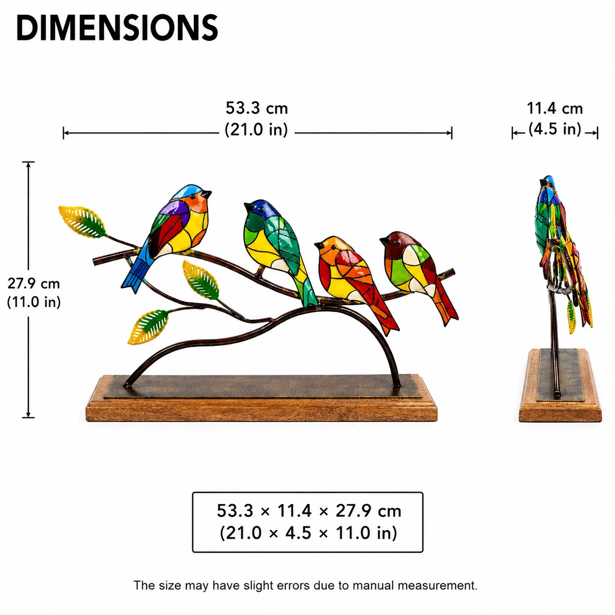 Vedas Metal & Wood Twilight Songbirds Table Decor Showpiece | Multicolor Birds on Branch Sculpture with Wooden Base | Decorative Handcrafted Tabletop Accent for Living Room, Office Desk, Shelf & Home Décor - Image 6