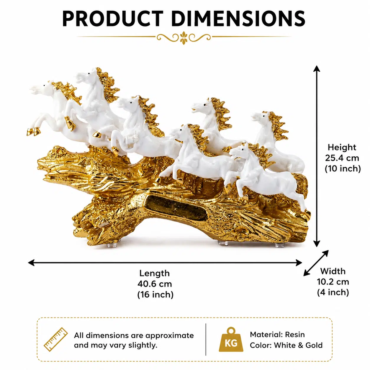 Luxury 7 Running Horses Statue for Home Décor | Seven Royal Gallop Horse Sculpture Gold & White - Image 5