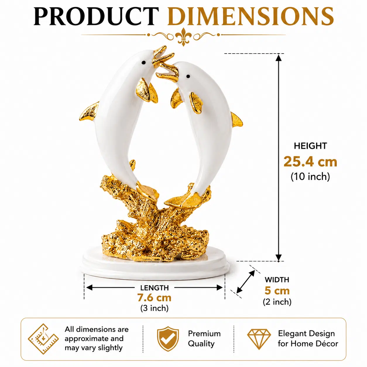 Luxury Golden Dolphin Couple Showpiece for Home Décor | Premium Resin Dolphin Figurine - Image 5