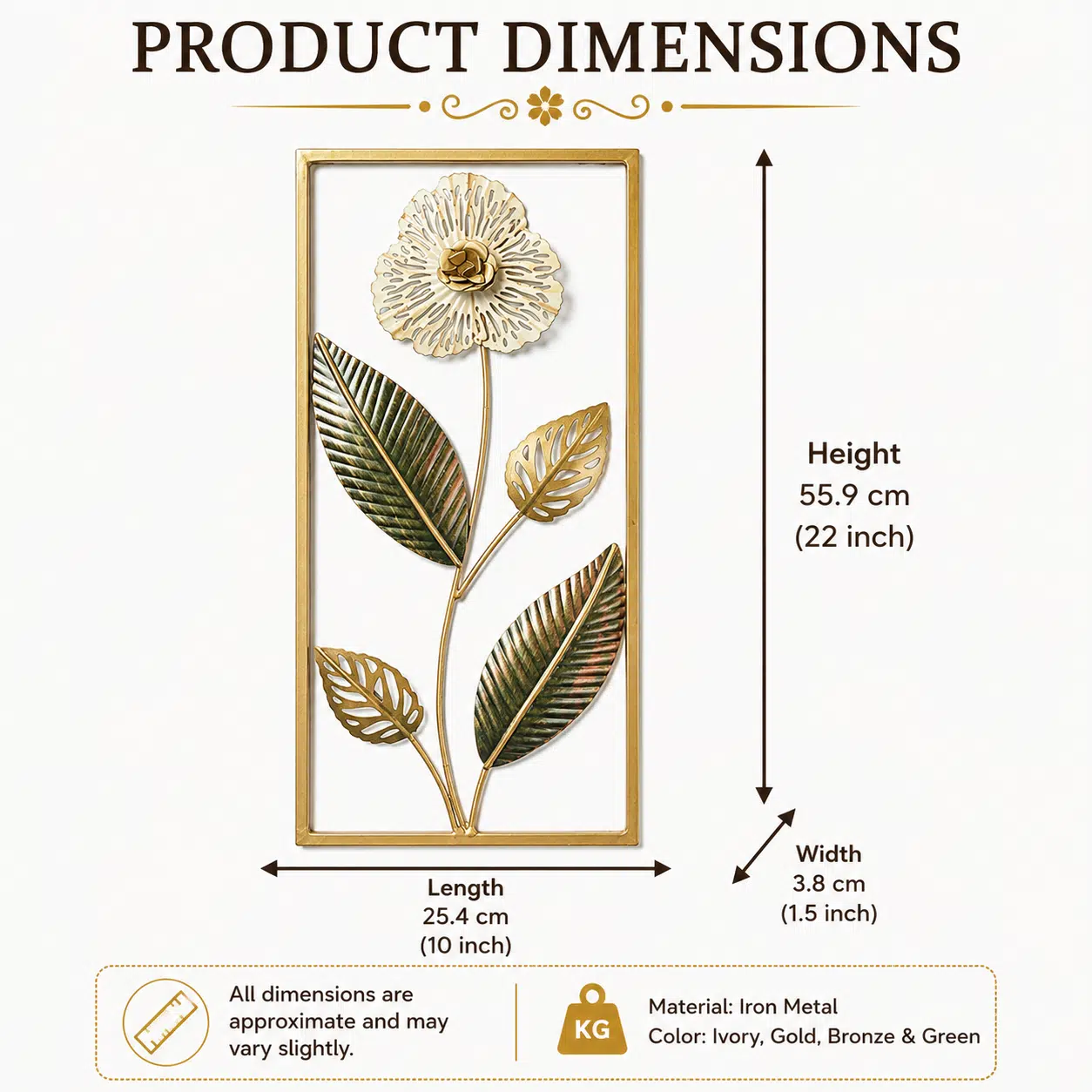 White Floral Wall Decor – Luxury Metal Wall Art, Gold Frame - Image 5