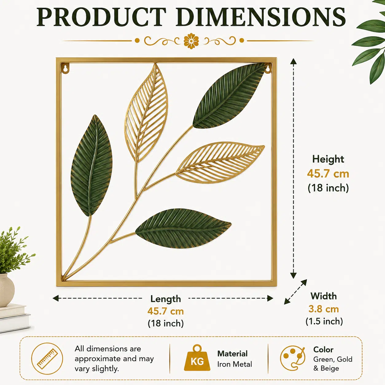 Leaf Wall Decor – Minimal Harmony Metal Wall Art, Gold Frame - Image 5