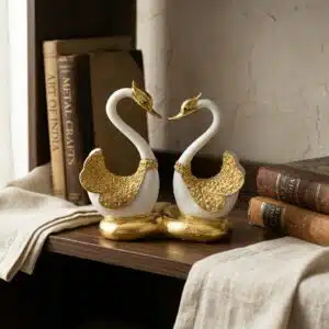 Golden Swan Couple Showpiece Set of 2 Luxury Resin Swan Decor
