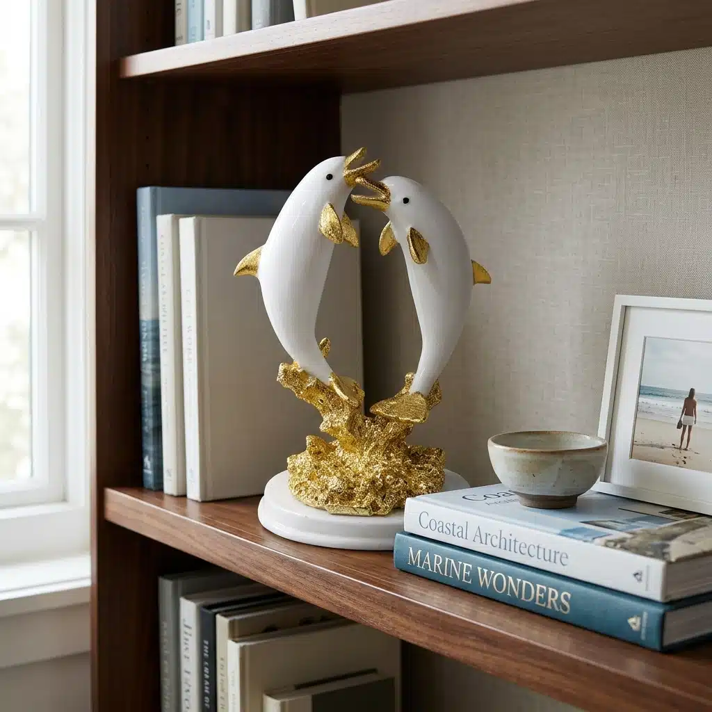 Luxury Golden Dolphin Couple Showpiece for Home Décor | Premium Resin Dolphin Figurine - Image 2