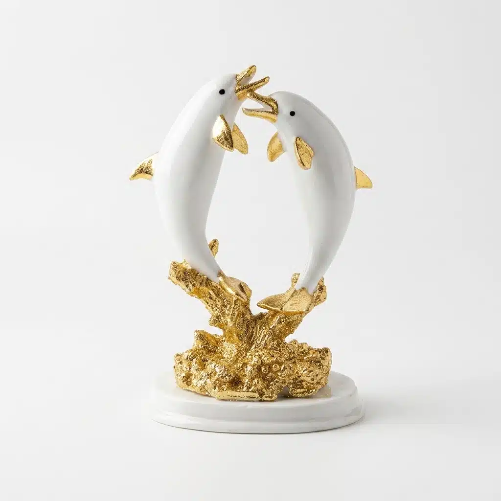 Luxury Golden Dolphin Couple Showpiece for Home Décor | Premium Resin Dolphin Figurine - Image 4