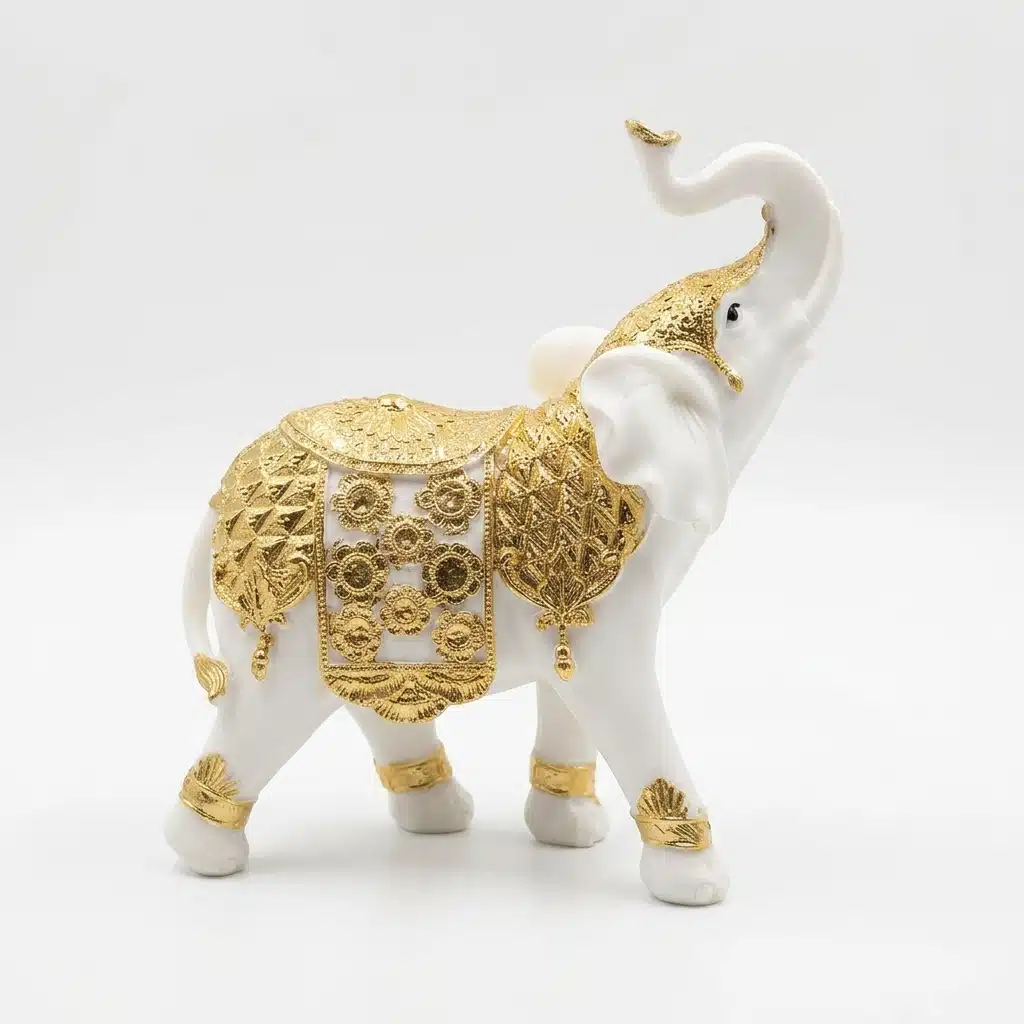 Golden Heritage Elephant Showpiece Gold & White | Premium Resin Elephant Decor - Image 3