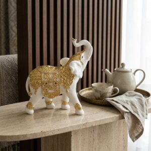 Golden Heritage Elephant Showpiece Gold White Premium Resin Home Decor