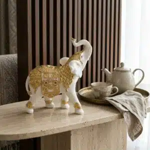 Golden Heritage Elephant Showpiece Gold White Premium Resin Home Decor