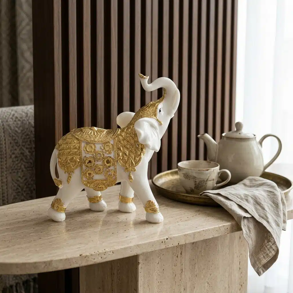 Golden Heritage Elephant Showpiece Gold White Premium Resin Home Decor