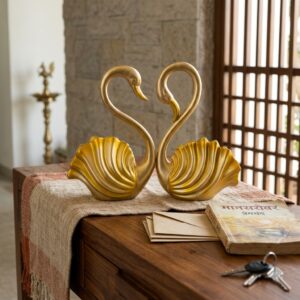 Golden Shell Swan Pair Gold Luxury Resin Showpiece Set of 2