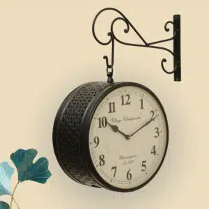 Double Sided Wall Clock 8 Inch - Vintage Station Metal Clock
