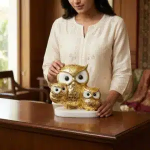 Golden Owl Family Showpiece for Home Décor | Premium Resin Owl Figurine