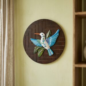 Vedas SkyWing Handcrafted Bird Wall Decor on Wooden Panel – 18 x 18 Inch Decorative Wall Art | Hand-Painted Wooden & Metal Bird Wall Hanging for Living Room, Bedroom, Hallway & Office