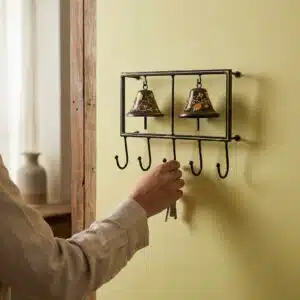 Bell Key Holder - Two Ghanti Metal Wall Rack with 5 Hooks