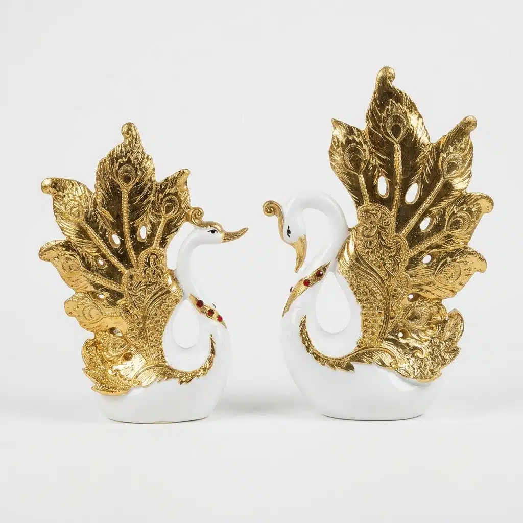 Royal Swan Pair Showpiece Set of 2 for Home Décor | Luxury Resin Swan Figurines - Image 3