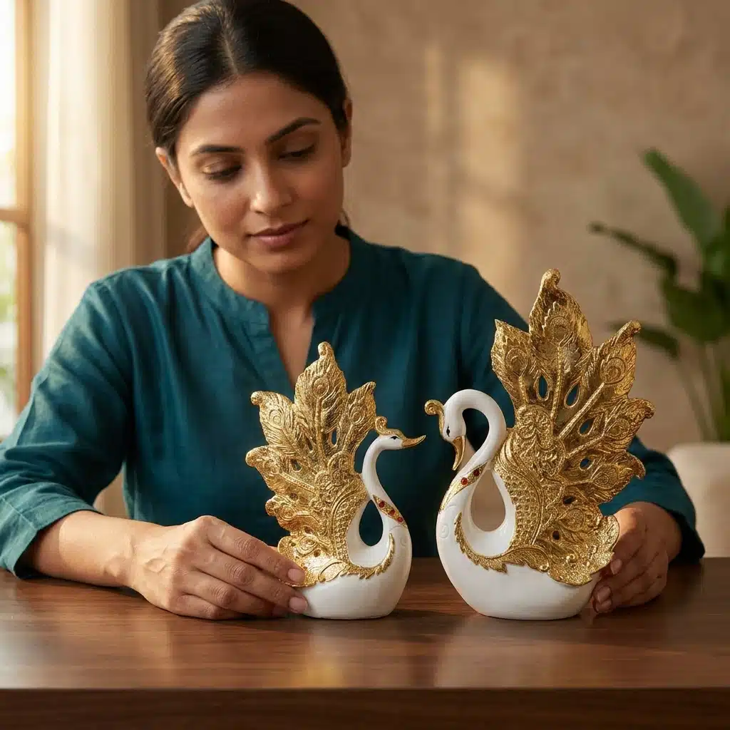 Royal Swan Pair Showpiece Set of 2 for Home Décor | Luxury Resin Swan Figurines - Image 2