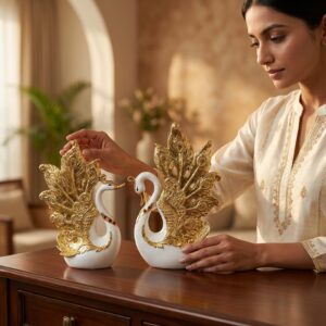 Royal Swan Pair Showpiece Set of 2 Premium Resin Swan Home Decor