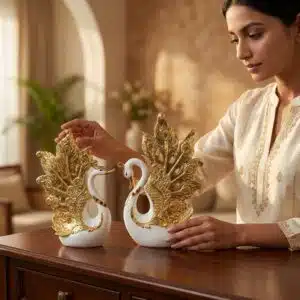 Royal Swan Pair Showpiece Set of 2 Premium Resin Swan Home Decor