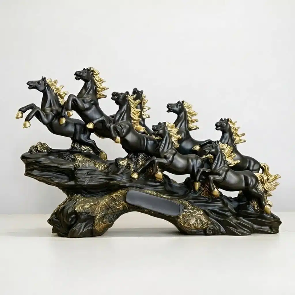 Vedas Seven Royal Gallop Horse Sculpture Décor (Black-Matt) | Premium Resin Horse Showpiece for Home Decoration | Luxury Table Decor for Living Room, Office, Entrance & Gift - Image 5