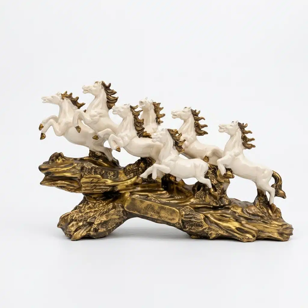 7 Horse Showpiece White - Vedas Royal Gallop Resin Sculpture - Image 5