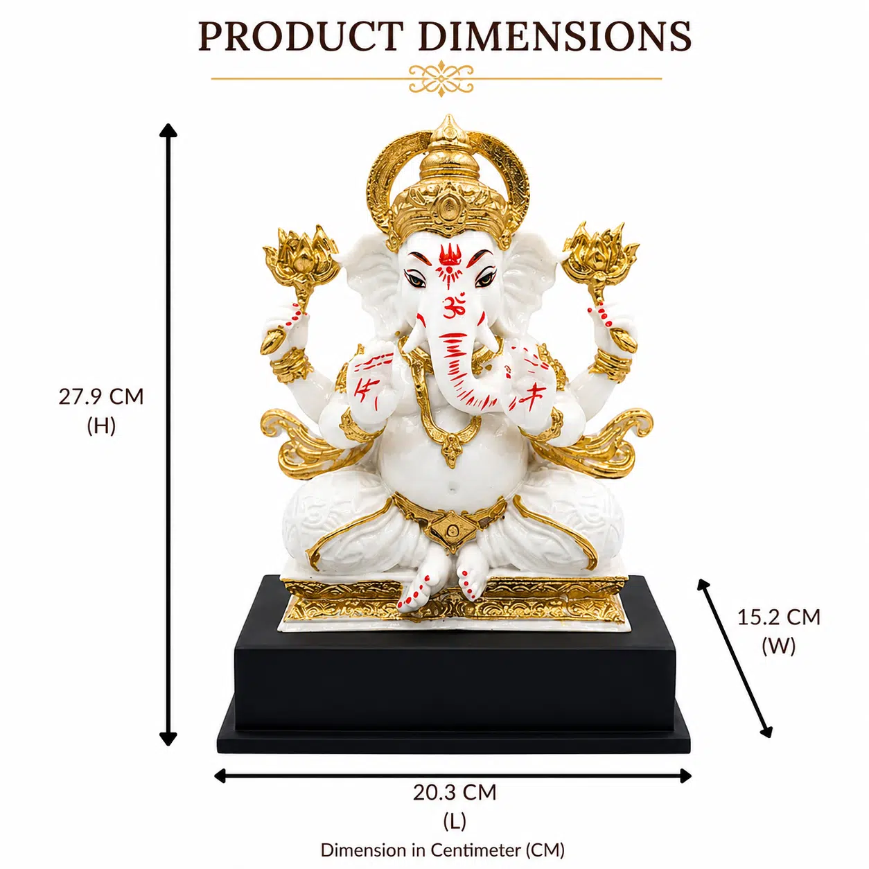 Lotus Ganesha Idol White & Gold – 11 Inch Resin Ganesh Statue - Image 6