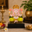 Vedas Lotus Grace Ganesha Idol (Multicolor) | Premium Lord Ganesha Murti with Lotus Flowers | Decorative Resin Ganesh Statue for Home Temple, Living Room & Office | Spiritual Showpiece & Gift