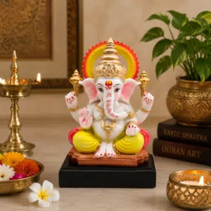 Ganesha Idol with Halo Multicolor – 9.5 Inch Resin Ganesh Murti