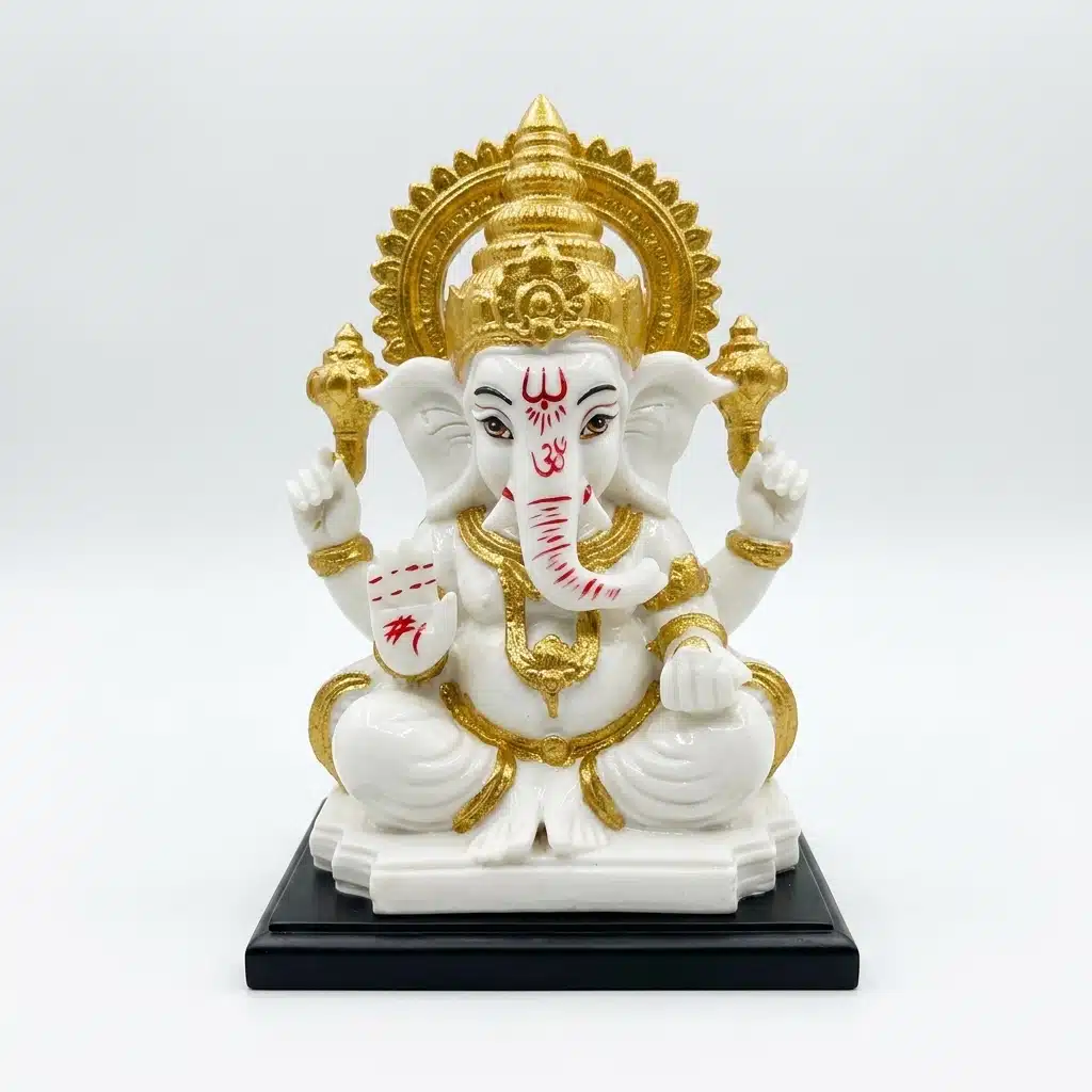 Ganesha Idol with Halo White & Gold – Resin Ganesh Statue - Image 5