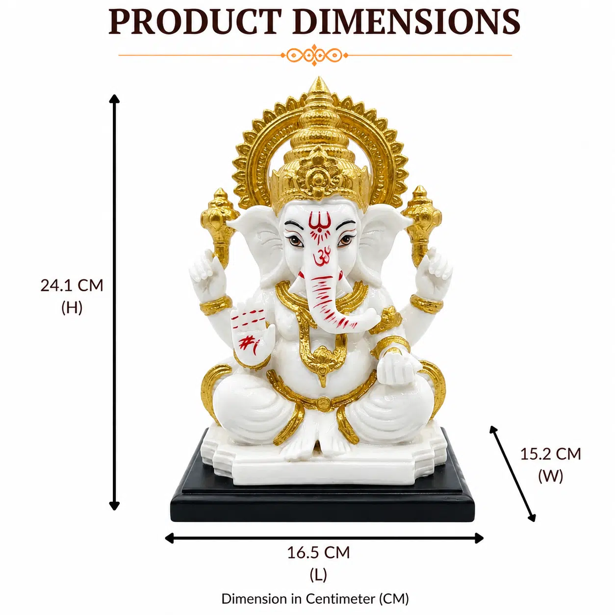 Ganesha Idol with Halo White & Gold – Resin Ganesh Statue - Image 6