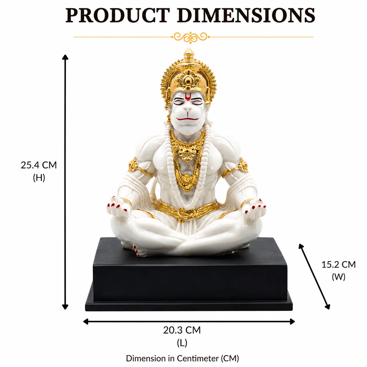 Hanuman Idol White & Gold – Meditating Resin Murti, 10 Inch - Image 6