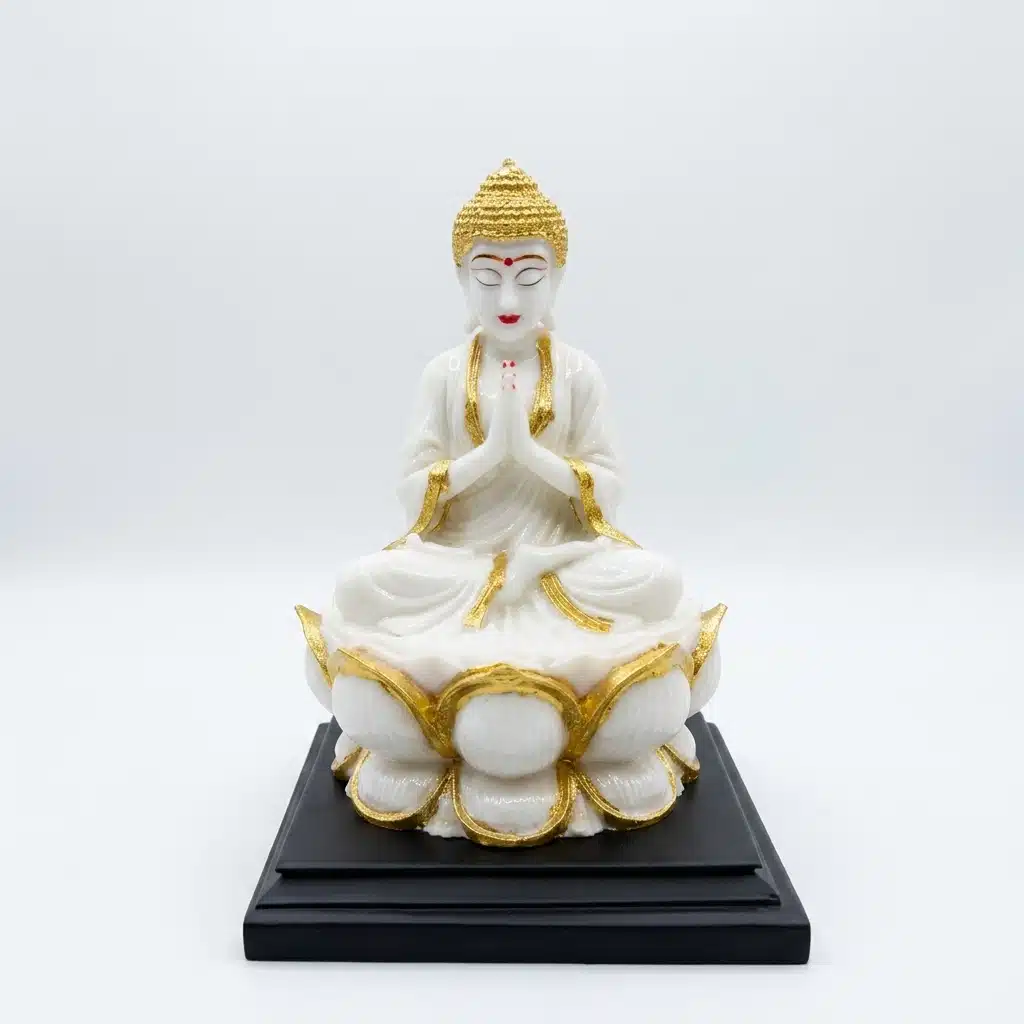 Namaste Buddha Idol – Meditating Resin Statue on Lotus, 10 Inch - Image 5